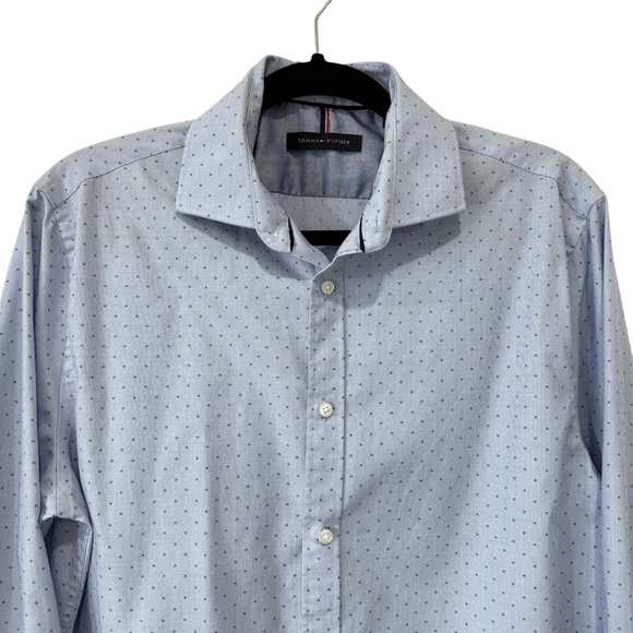 Tommy Hilfiger Light Blue Dress Shirt with Dotted H Pattern Neck 16 - Picture 16 of 17
